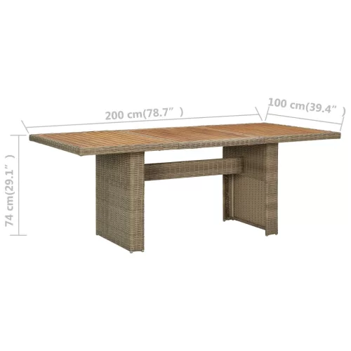 Barna polyrattan kerti étkezőasztal 200 x 100 x 74 cm