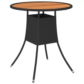   Fekete polyrattan és tömör akácfa kerti étkezőasztal Ø 70 cm