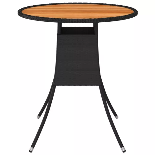 Fekete polyrattan és tömör akácfa kerti étkezőasztal Ø 70 cm