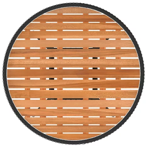 Fekete polyrattan és tömör akácfa kerti étkezőasztal Ø 70 cm