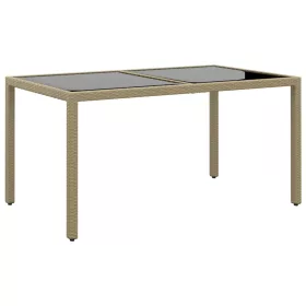   Bézs polyrattan és edzett üveg kerti asztal 150 x 90 x 75 cm