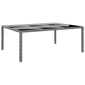   Szürke polyrattan és edzett üveg kerti asztal 200 x 150 x 75 cm