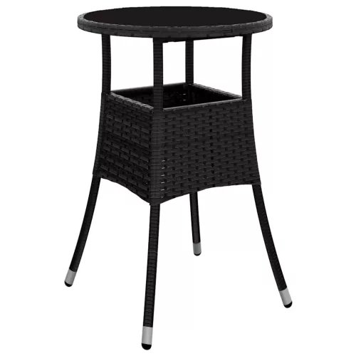 Fekete polyrattan és edzett üveg kerti asztal Ø60 x 75 cm