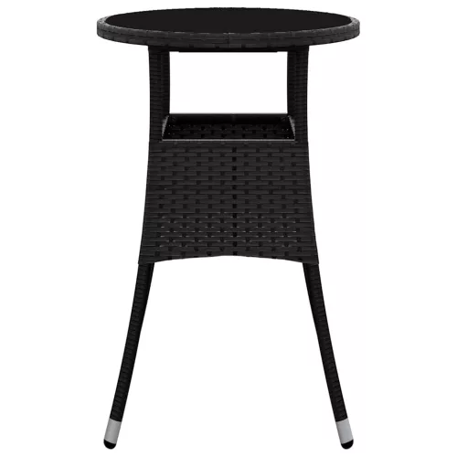 Fekete polyrattan és edzett üveg kerti asztal Ø60 x 75 cm