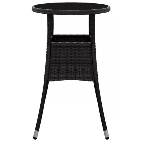 Fekete polyrattan és edzett üveg kerti asztal Ø60 x 75 cm