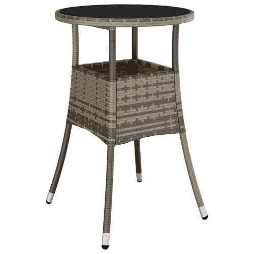Szürke polyrattan és edzett üveg kerti asztal Ø60 x 75 cm