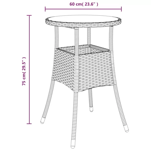 Szürke polyrattan és edzett üveg kerti asztal Ø60 x 75 cm