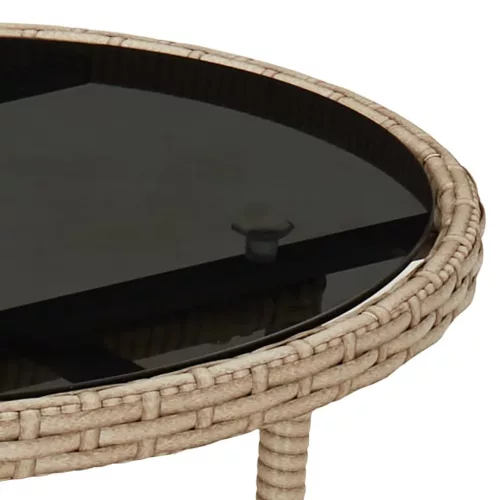 Bézs polyrattan és edzett üveg kerti asztal Ø60 x 75 cm