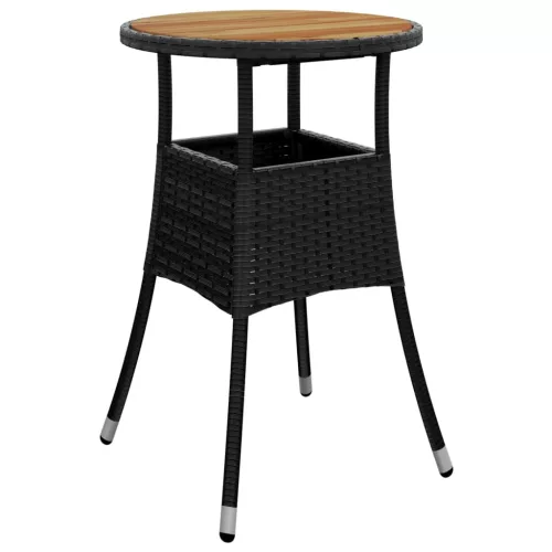 Fekete akácfa és polyrattan kerti asztal Ø60 x 75 cm