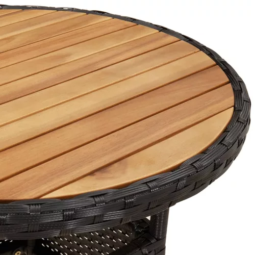 Fekete akácfa és polyrattan kerti asztal Ø60 x 75 cm