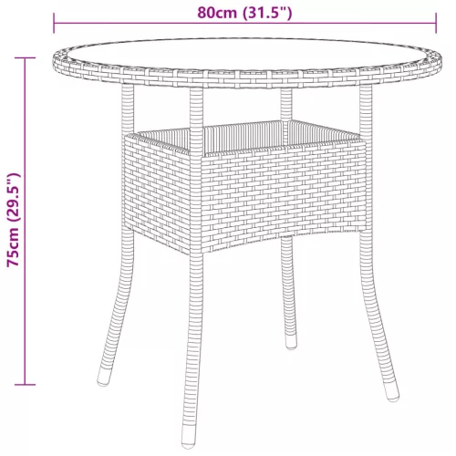 Barna polyrattan és edzett üveg kerti asztal Ø 80 x 75 cm