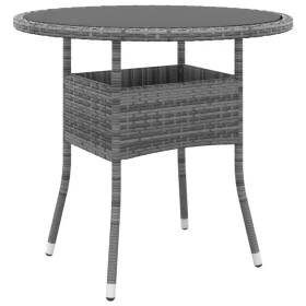   Szürke polyrattan és edzett üveg kerti asztal Ø80 x 75 cm