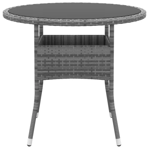 Szürke polyrattan és edzett üveg kerti asztal Ø80 x 75 cm