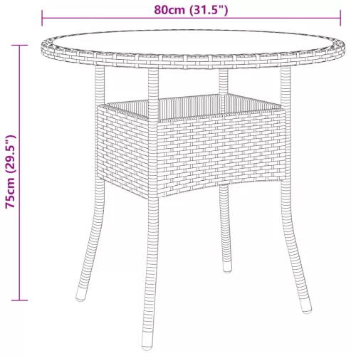 Bézs polyrattan és edzett üveg kerti asztal Ø80 x 75 cm