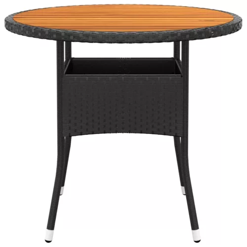 Fekete akácfa és polyrattan kerti asztal Ø80 x 75 cm
