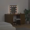 Mézbarna tömör fenyőfa fésülködőasztal szett LED-del