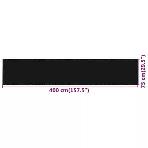 Fekete HDPE erkélytakaró 75 x 400 cm