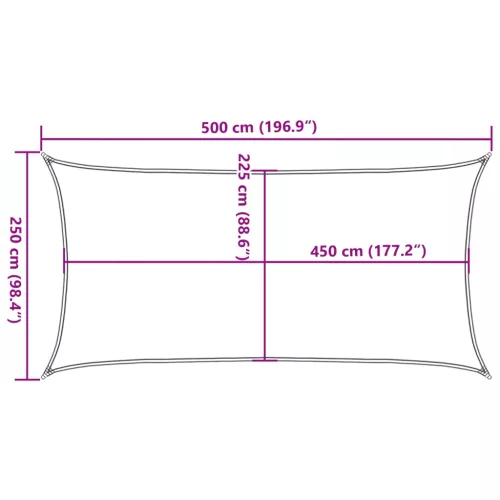 Antracitszürke HDPE napvitorla 160 g/m² 2,5 x 5 m