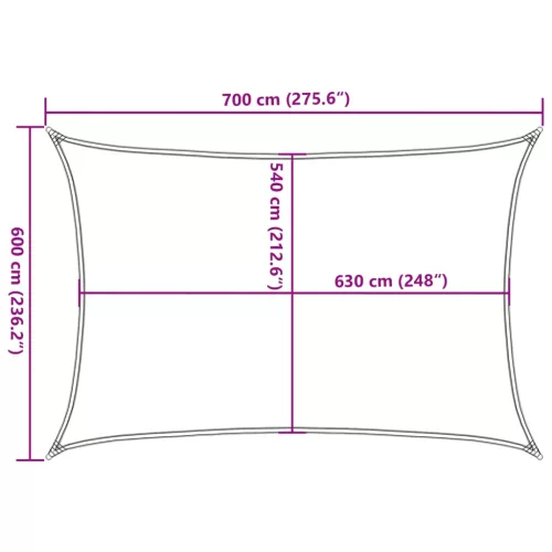Krémszínű HDPE napvitorla 160 g/m² 6 x 7 m