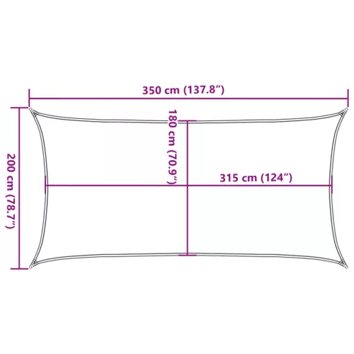 Világoszöld négyszögletű HDPE napvitorla 160 g/m² 2 x 3,5 m