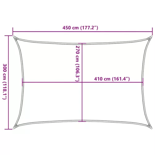 Tópszínű HDPE napvitorla 160 g/m² 3 x 4,5 m