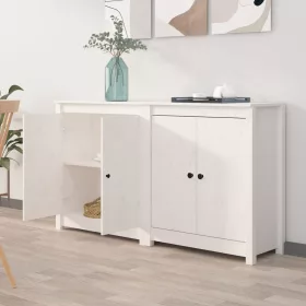   Fehér 2 db tömör fenyőfa tálalószekrény 70 x 35 x 80 cm
