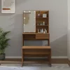 Barna tölgy színű szerelt fa fésülködőasztal-szett LED-ekkel