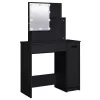 Fekete szerelt fa fésülködőasztal szett LED-del