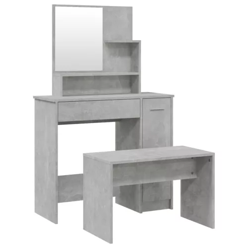 Betonszürke színű fésülködőasztal-szett 86,5 x 35 x 136 cm