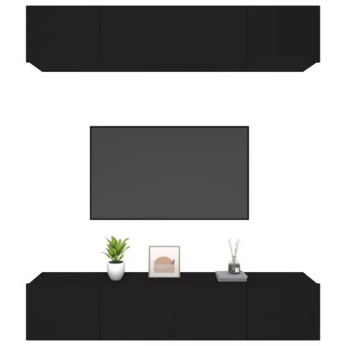 4 db fekete szerelt fa TV-szekrény 80 x 30 x 30 cm