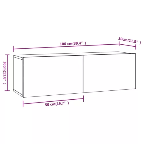 4 db betonszürke fali TV-szekrény 100 x 30 x 30 cm