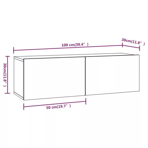 4 db füstös tölgy színű fali TV-szekrény 100 x 30 x 30 cm