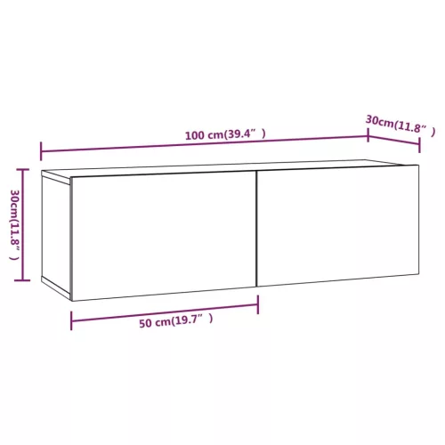 4 db szürke sonoma színű fali TV-szekrény 100 x 30 x 30 cm