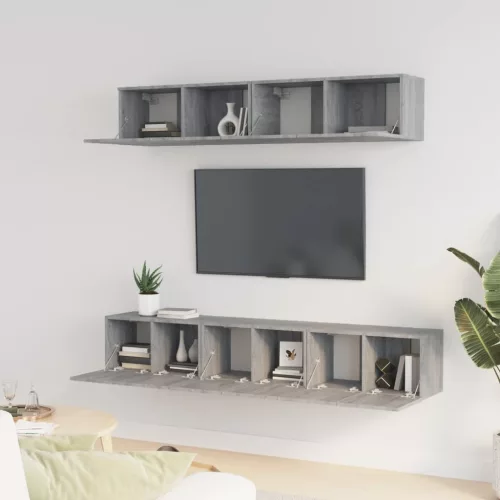 5 részes szürke sonoma színű szerelt fa TV-szekrényszett