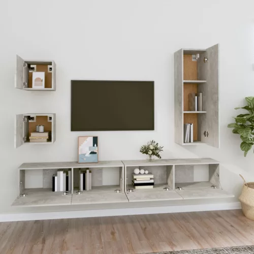 5 részes betonszürke szerelt fa TV-szekrényszett