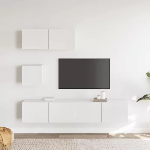 4 részes fehér szerelt fa TV-szekrényszett