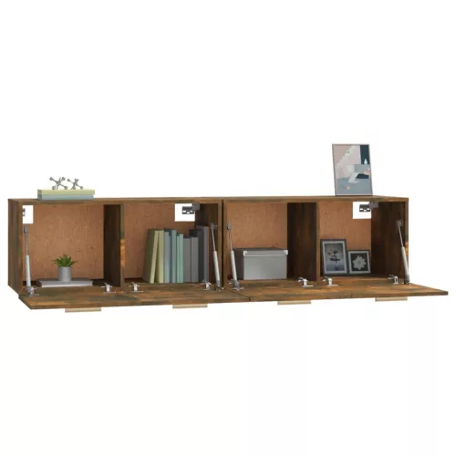 2 db füstös tölgy színű szerelt fa faliszekrény 80x35x36,5 cm