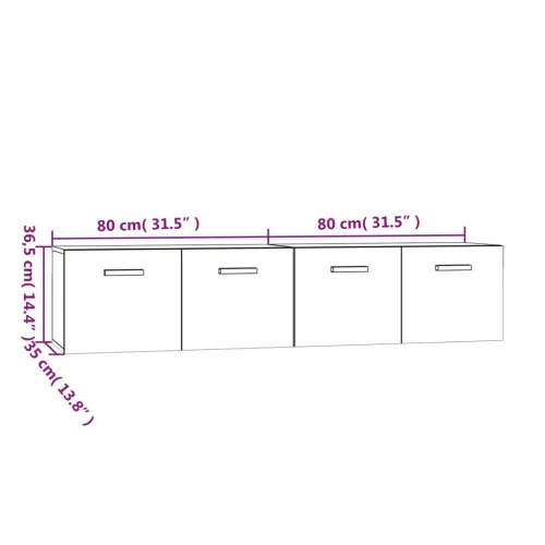 2 db füstös tölgy színű szerelt fa faliszekrény 80x35x36,5 cm