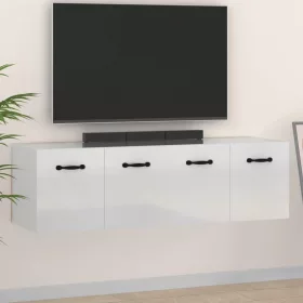   2 db magasfényű fehér szerelt fa faliszekrény 80x36,5x35 cm