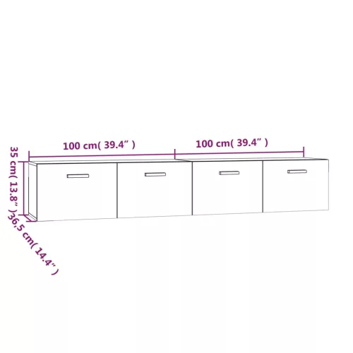 2 db barna tölgy színű szerelt fa faliszekrény 100x36,5x35 cm
