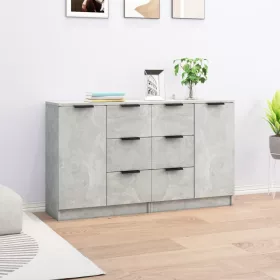 2 db betonszürke szerelt fa tálalóasztal 60 x 30 x 70 cm