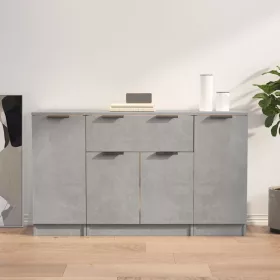3 db betonszürke szerelt fa tálalószekrény