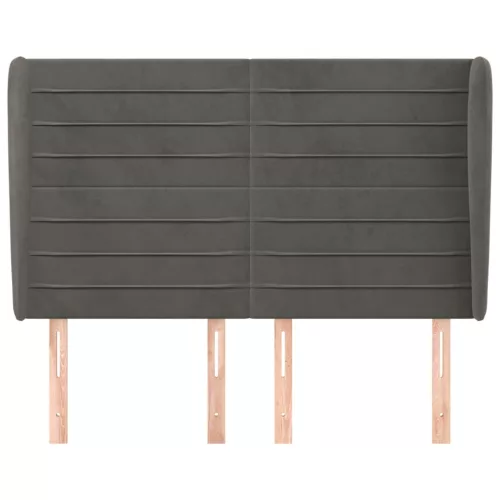 Sötétszürke bársony fejtámla szárnyakkal 147 x 23 x 118/128 cm