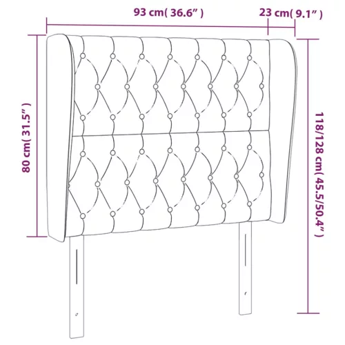 Fekete bársony fejtámla szárnyakkal 93 x 23 x 118/128 cm