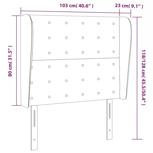 Sötétbarna szövet fejtámla szárnyakkal 103 x 23 x 118/128 cm