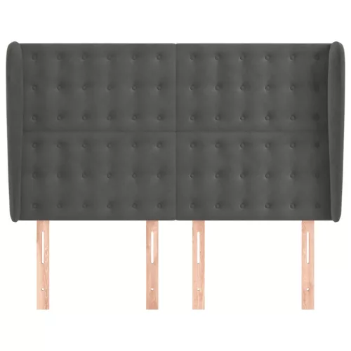 Sötétszürke bársony fejtámla szárnyakkal 147 x 23 x 118/128 cm