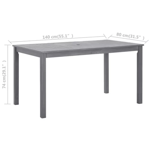 Szürke antikolt tömör akácfa kerti asztal 140 x 80 x 74 cm