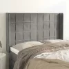 Világosszürke bársony fejtámla szárnyakkal 147x16x118/128 cm