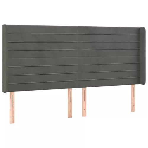 Sötétszürke bársony fejtámla szárnyakkal 183x16x118/128 cm