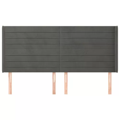 Sötétszürke bársony fejtámla szárnyakkal 183x16x118/128 cm